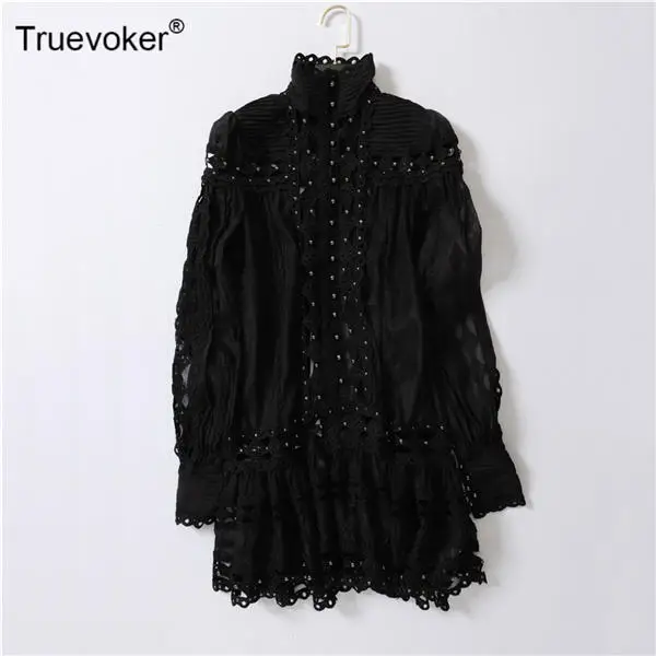 Черный Truevoker, Европейское дизайнерское платье для подиума, для женщин, с длинным рукавом, с вышивкой, с вырезами, с заклепками, сексуальные, вечерние, Клубные, Vestidos - Цвет: Черный