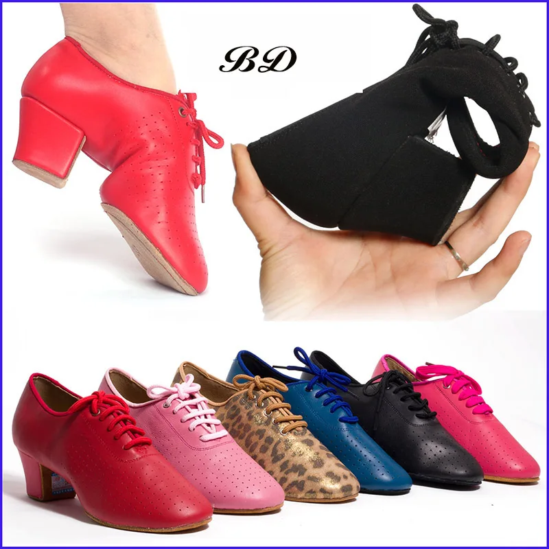 TOP Genuine Leather Latin Dance Sneakers WOMEN SHOES Jazz Modern Shoe Non-slip Soft Sole Slip-UP BD T1 Ballroom STOCK Lace