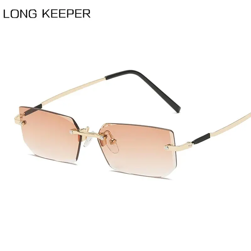 

Retro Rectangle Sunglasses Women Brand Designer Fashion Rimless Square Sun Glasses Shades Cutting Lens Ladies Frameless Eyeglass