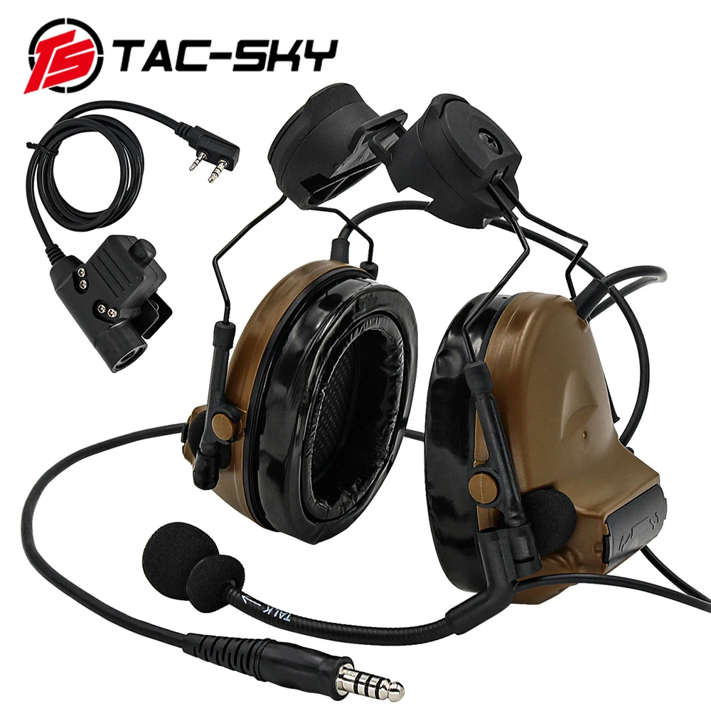 TAC -SKY COMTAC II Tactical Headset Helmet Bracket Shooting Headset Military Noise Cancelling Airsoft Headphone and Tactical PTT