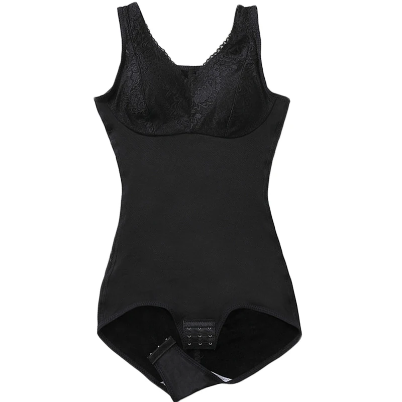 Winter Bodysuits Underwear Women Wine Red Shapewear Lace Thick Bodysuit With Cup Warm Thermal Bodys