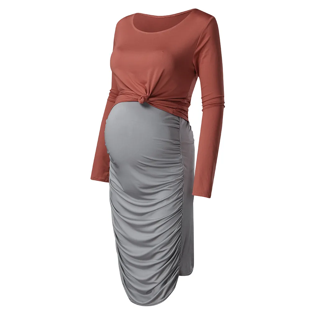 Сексуальное осеннее платье для беременных женщин с круглым вырезом и длинным