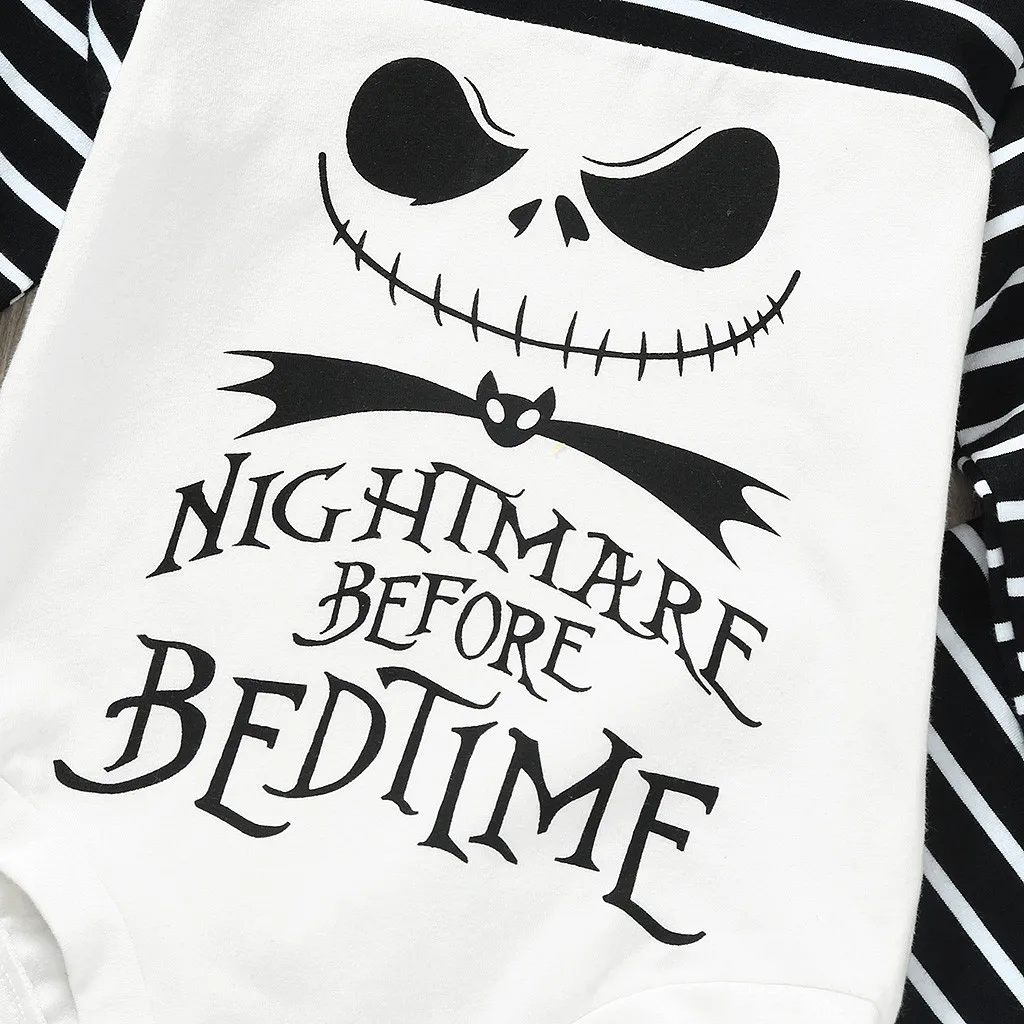 Kids Autumn Clothes Newborn Baby Boy Girl Nightmare Stripe Hooded Romper Pants Halloween Outfits Set Infantil Children Clothing | Детская