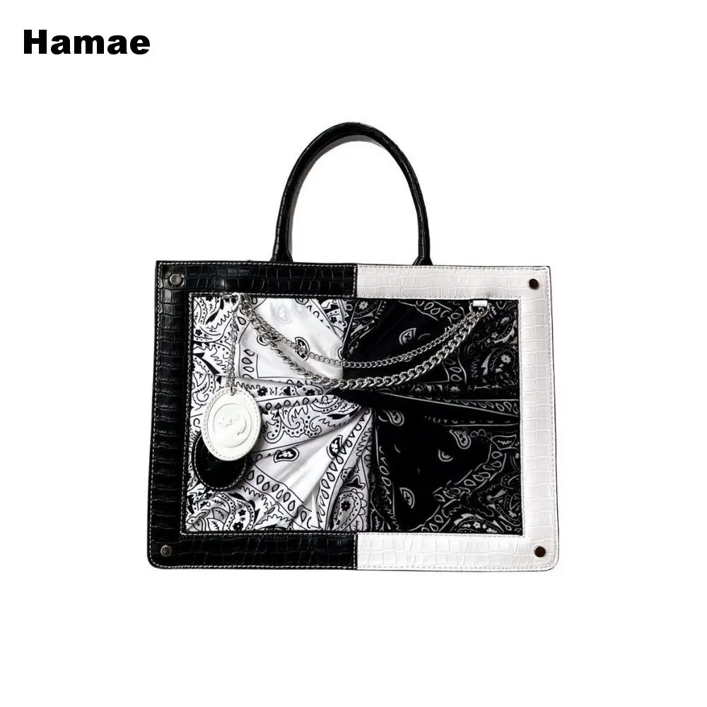 

2021 Fashion Women Black and White Shoulder Bags Luxury PU Totes Bags Vintage Female Hand Bag Trend Designer Top-handle Bags