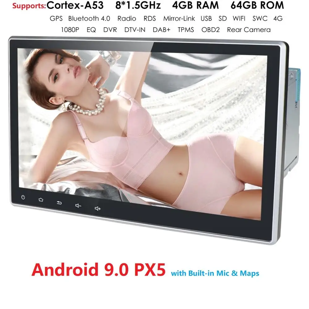 10," 2Din Android 9,0 универсальный автомобильный стерео радио gps навигация нет-DVD поддержка 4G wifi Bluetooth Зеркало Ссылка с 4 Гб+ 64 ГБ