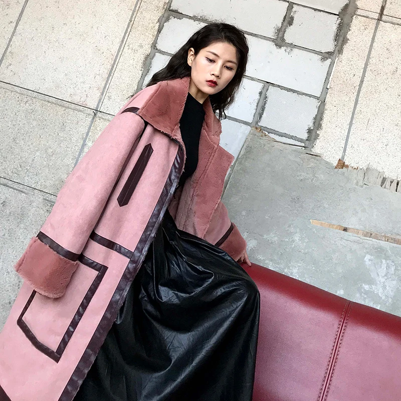 LANMREM новинка 2019 зимнее женское кашемировое пальто с оленем плюшевое отворотами