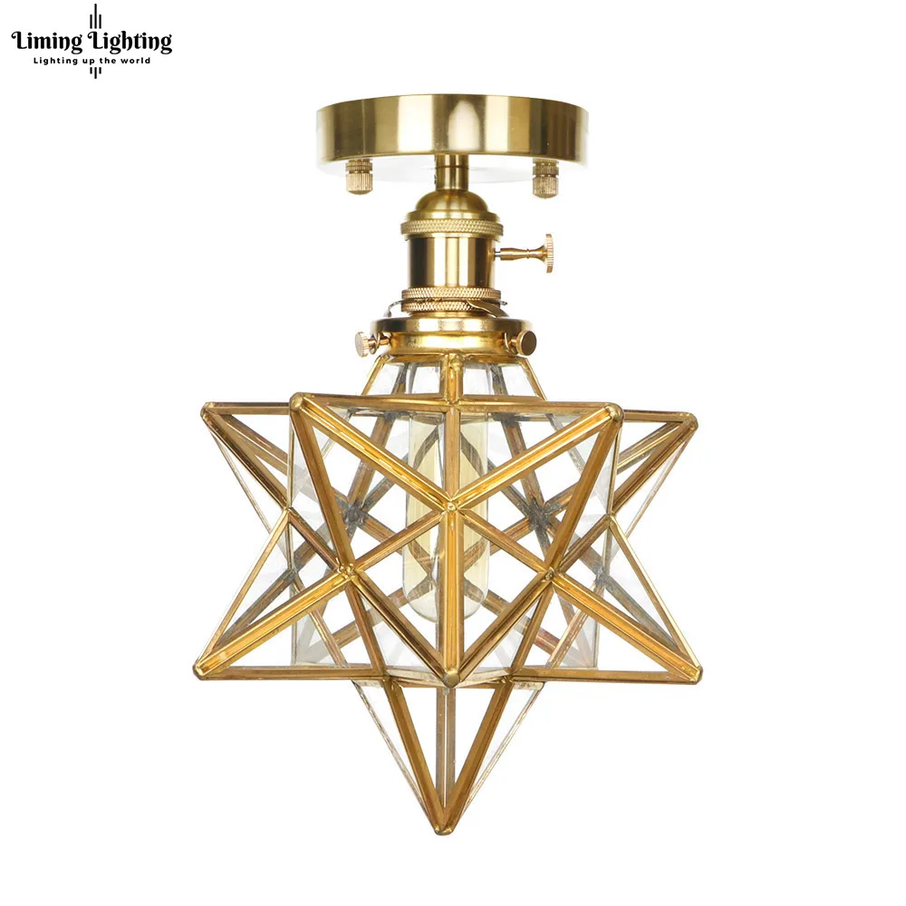 Винтажное медное светодиодное стеклянное потолочное освещение в стиле лофт для