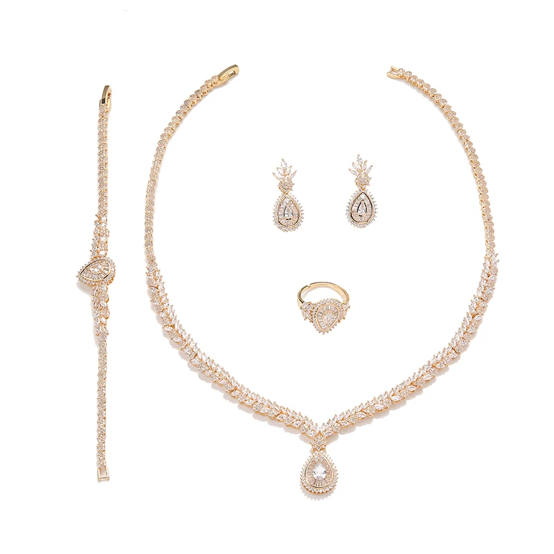 

Jewelry Sets HADIYANA Waterdrop Design Dubai Bridal Necklace Earrings Ring And Bracelet Set Women CN1839 Conjunto de joyas
