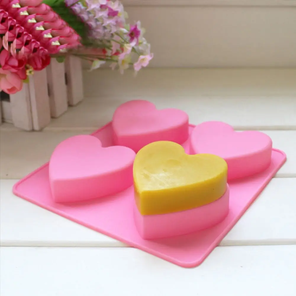 3D 4 отверстия любящее сердце Форма силиконовая форма для льда Fondant (сахарная) торт