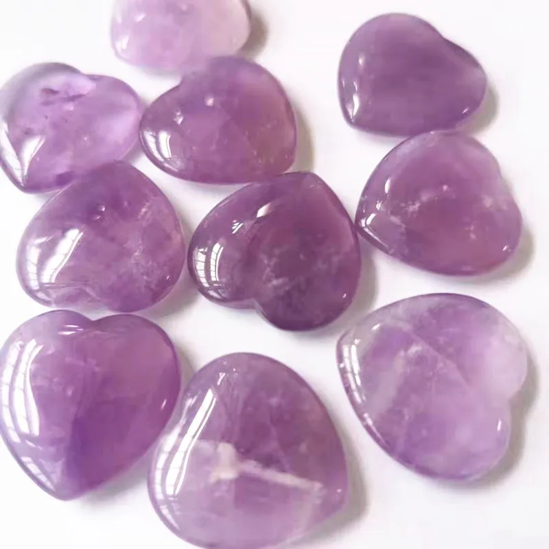 

1" Natural Heart Shaped Stone Amethyst Crystal Carved Love Healing Gemstones