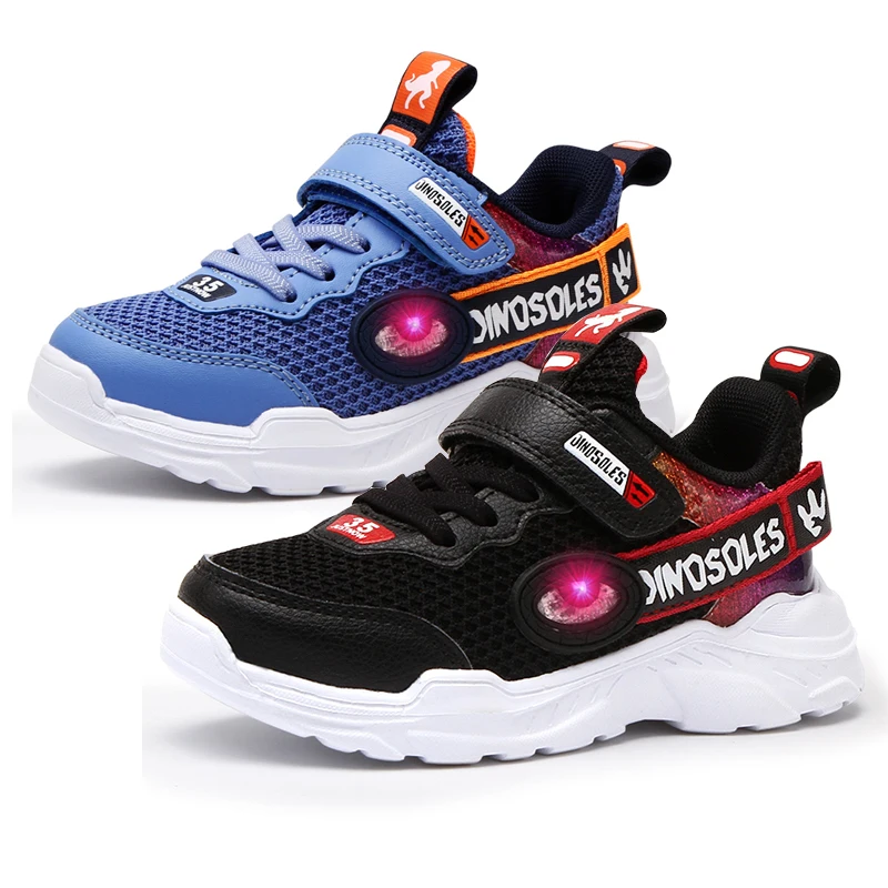 

Кроссовки Детские сетчатые с 3D динозавром, дышащие, со светодиодной подсветильник кой