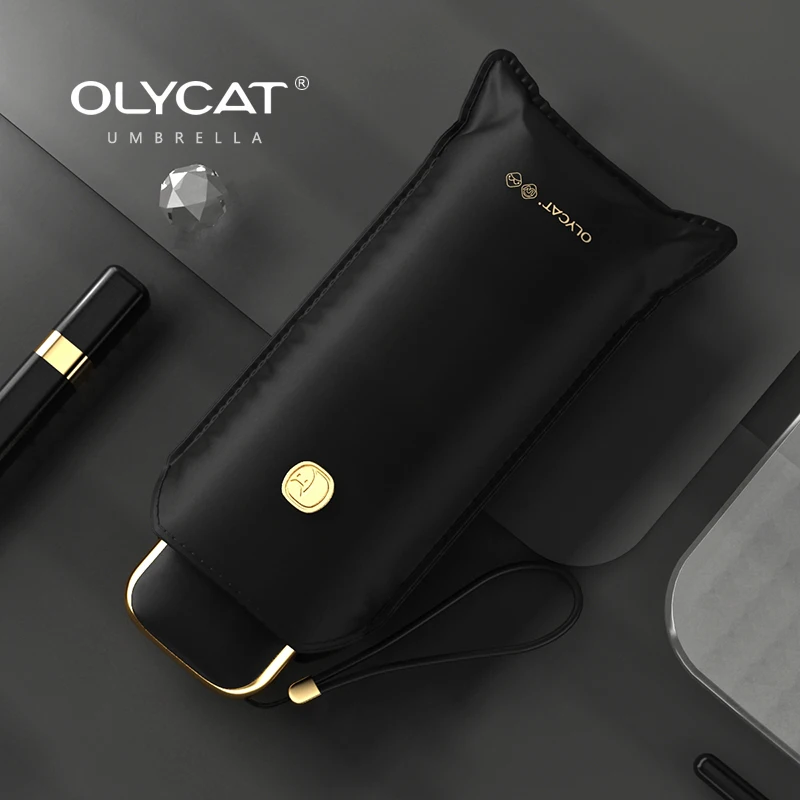 

OLYCAT Flat Umbrella Rain Women AntiUV Portable Small Folding Mini Umbrella Sun Protection Pocket Beach Umbrella For Girls Black