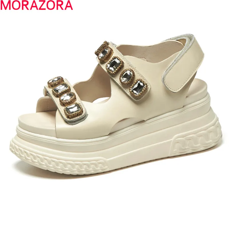 

MORAZORA 2021 New Arrival Thick Bottom Sandals Women Comfortable Round Toe Platform Ladies Shoes Summer Genuine Leather Sandals