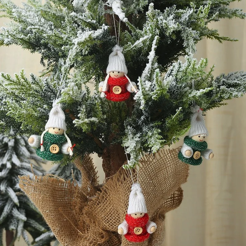 

2 Pcs Christmas Tree Pendant Knit Button Doll Drop Ornaments Merry Christmas Cute Dolls Happy New Year Home Decor 2022