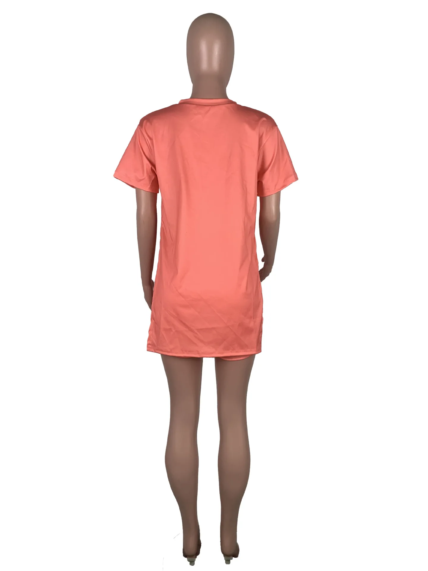 

Women Sexy Lip Printings Solid Color Short Sleeved Two Piece Sets Outfits Elastic Waist Skinny Shorts