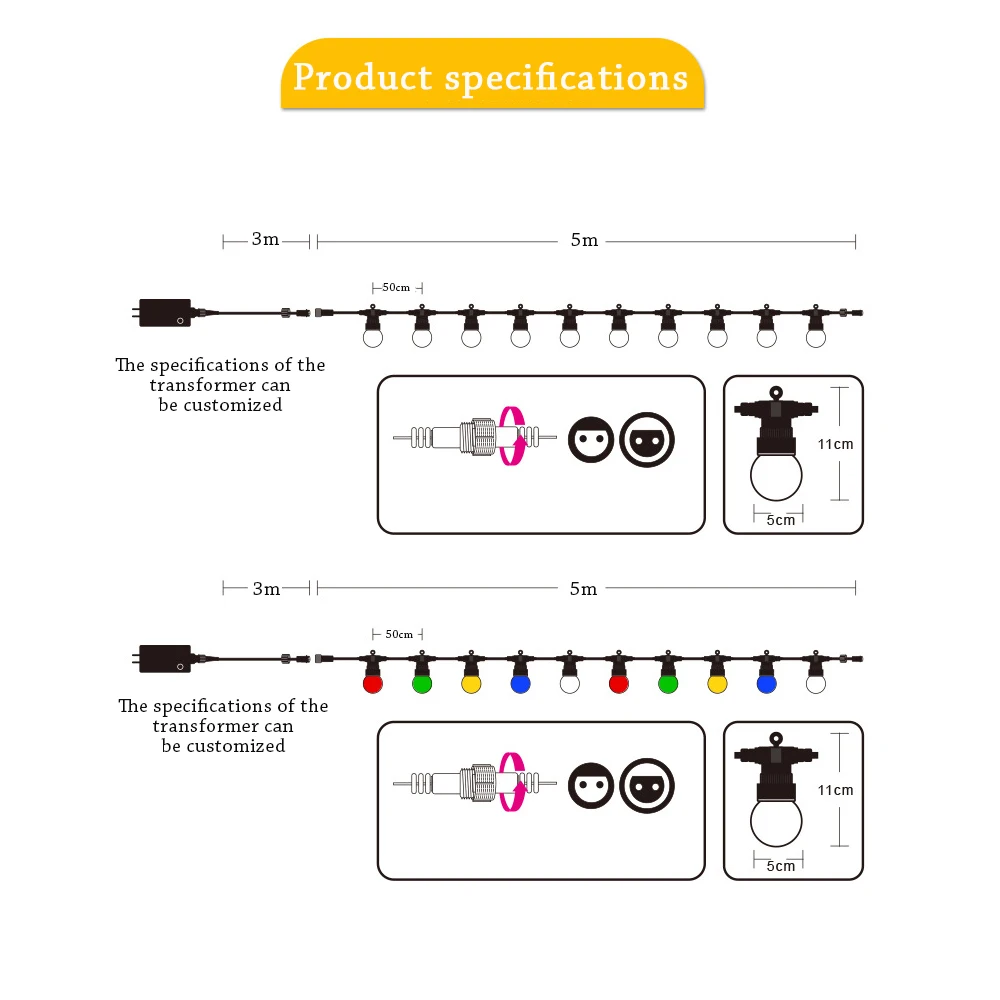 

20LED DC24V G50 Bulbs Light String Connectable Outdoor Party Waterproof String Light Christmas Wedding Party Decor Light