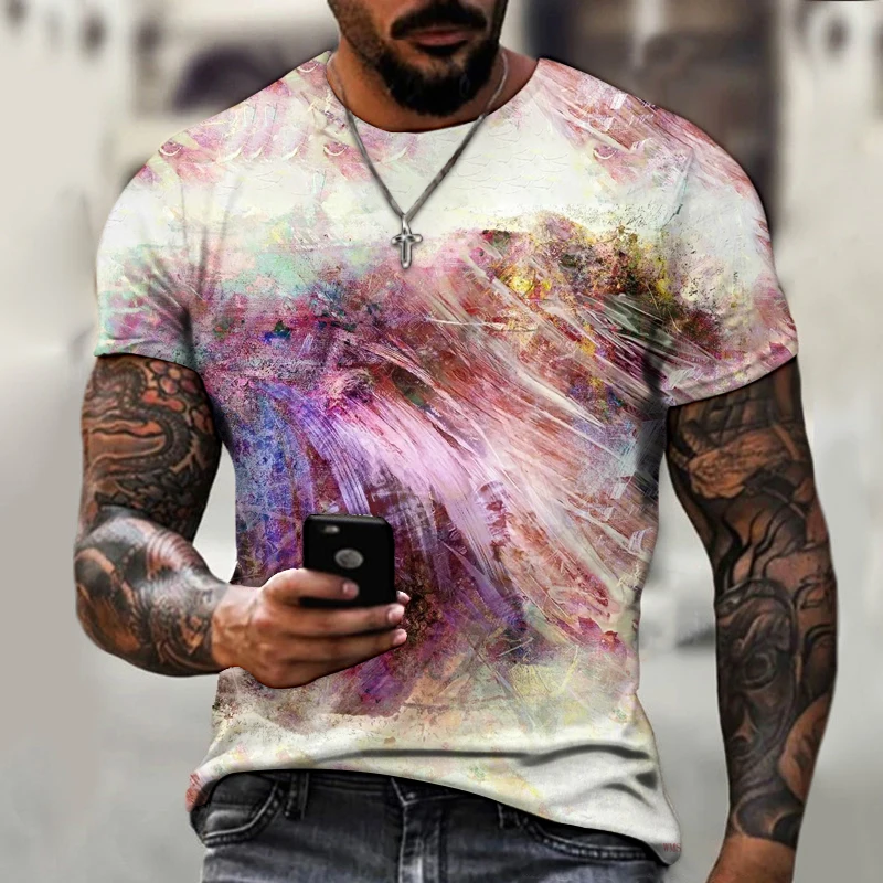 

Men's and women's printed T-shirts, fashionable men's and women's short-sleeved T-shirts for summer 2021, color painting art
