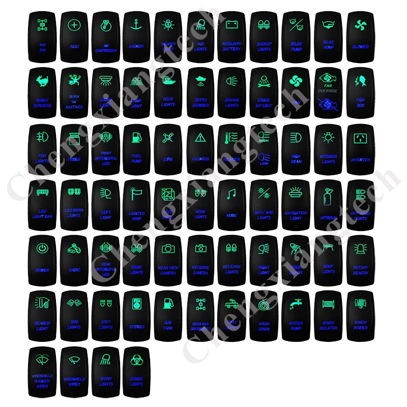 5 контактов SPST вкл/выкл кулисный переключатель зеленый и синий светодиод 20A/12V 10A/24V