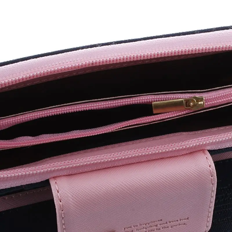 Женский клатч кошелек с длинной молнией из искусственной кожи розового и синего