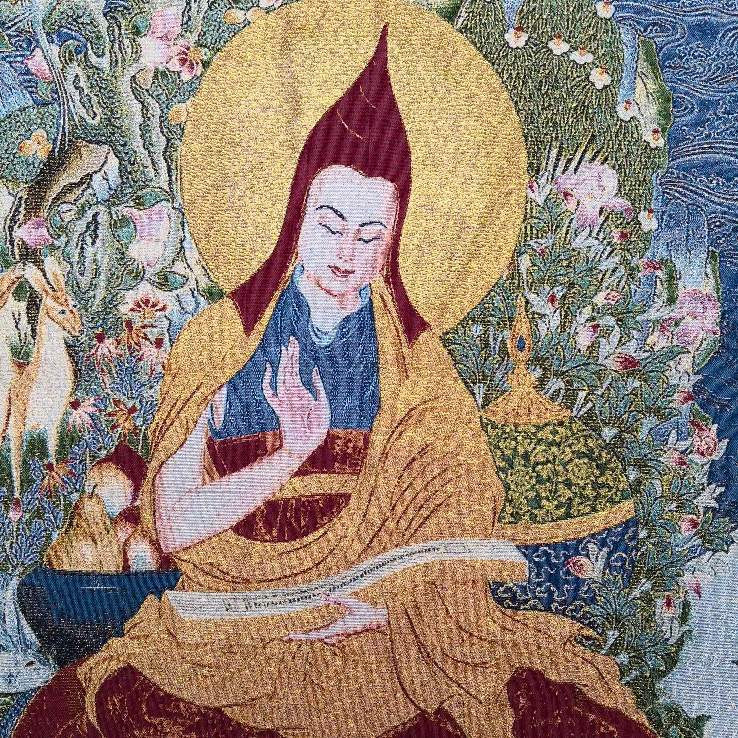 

Tibetan Buddha Statue Nepalese Thangka Portrait Brocade Show Silk Xiuzong Koba Master Thangka Embroidery