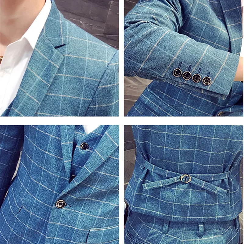 Синий клетчатый костюм-смокинг для детей 3 предмета Комплект Для мужчин s