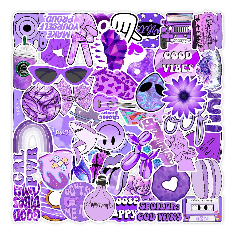 103050pcs new purple small fresh graffiti stickers mobile phone water cup notebook waterproof stickers wholesale free global shipping