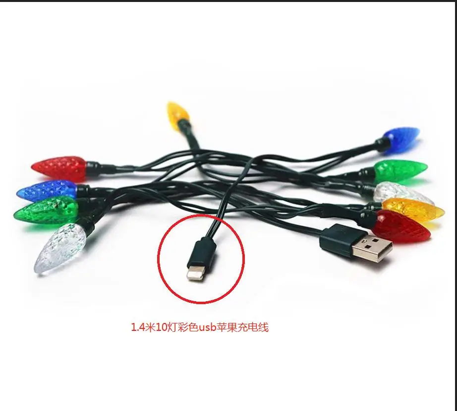 1.4 meters apple Счастливого Рождества светильник светодиодный USB кабель DCI зарядное устройство светильник ing Шнур для iPhone/Android - Цвет: 1.4 meters apple