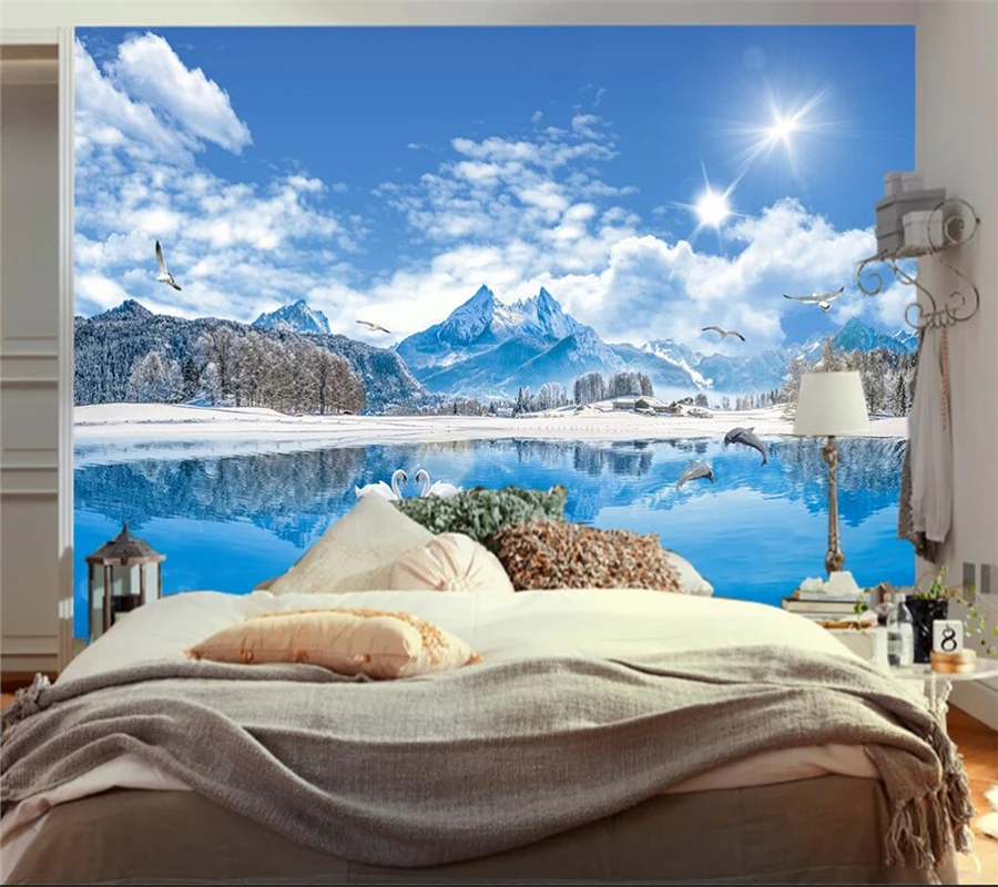 Настенная роспись на заказ 3D обои HD вид озеро Лебединое красивый пейзаж живопись