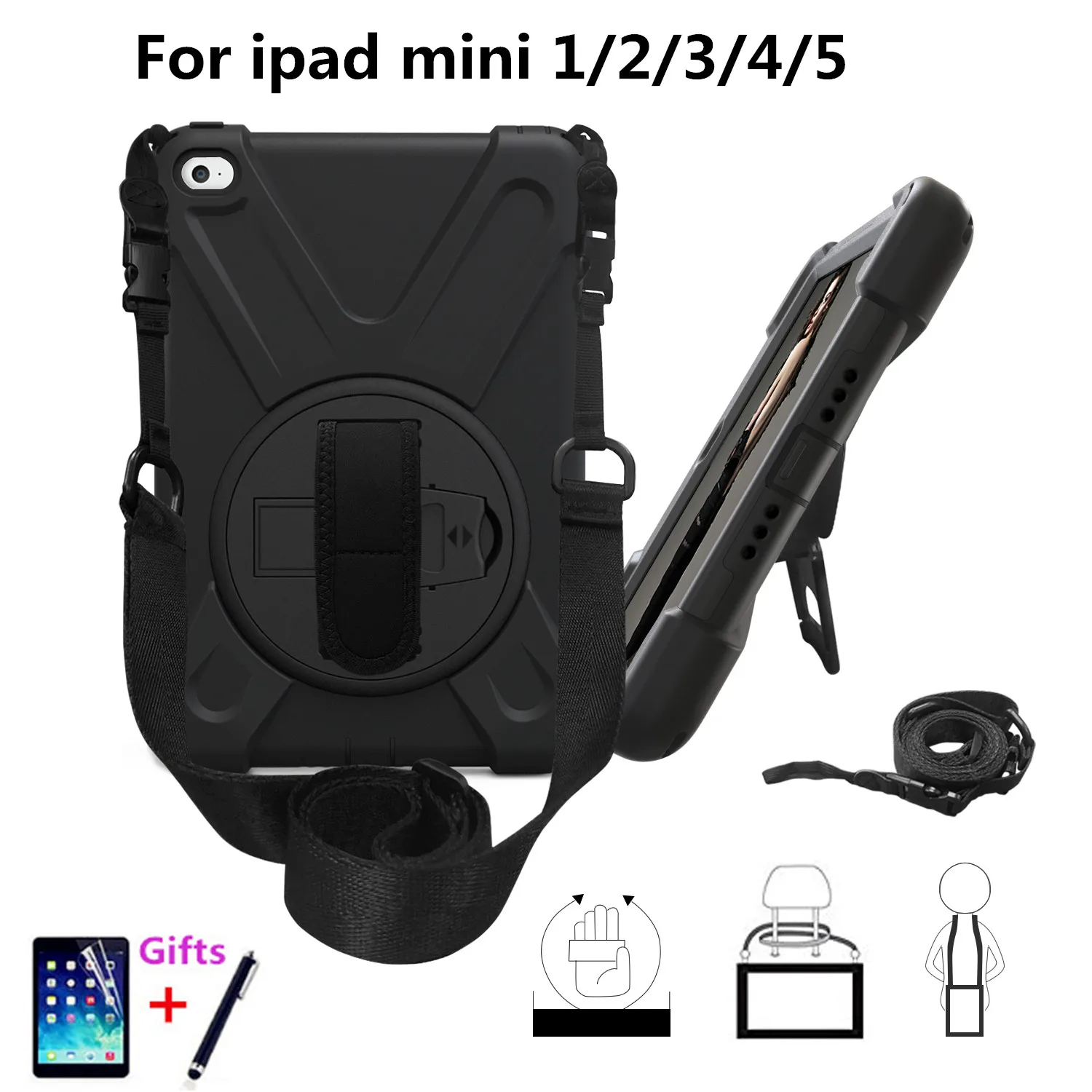Противоударный чехол для iPad Mini 1 2 3 4 Kids / ipad mini 5 2019 с подставкой и ремешком на плечо