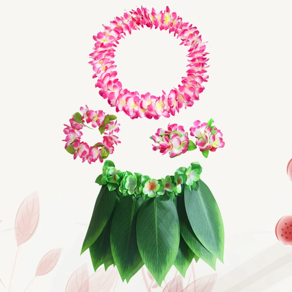 Комплект Гавайского костюма с юбкой Hula 5 шт. зелеными листьями Leis браслеты