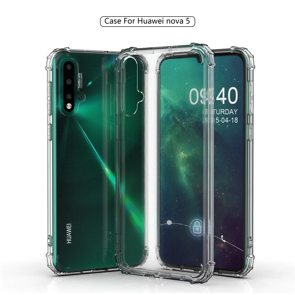 Мягкий чехол для телефона HuaWei Mate30Lite Nova5i Nova5 5Pro P30Lite угловой бампер прозрачная