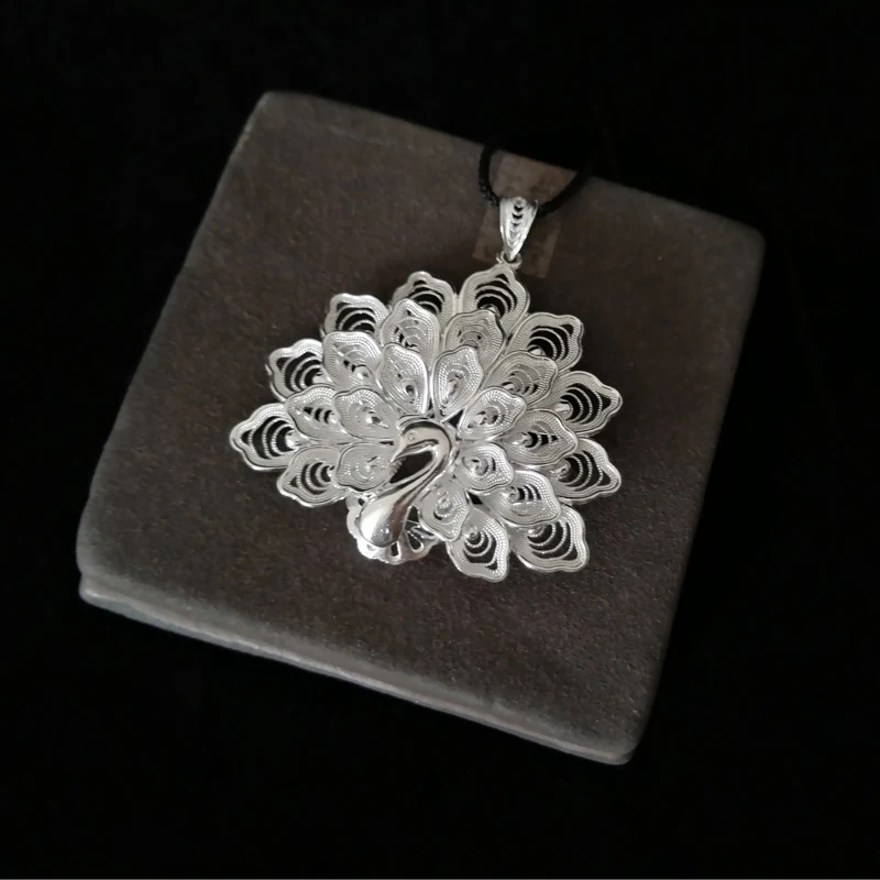 Ожерелье в виде этнического павлина 999 пробы из стерлингового серебра Женские