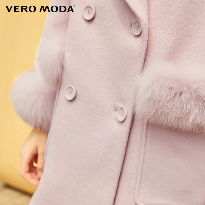 Vero Moda Новинка 100% шерстяное Пальто меховое украшение длинная куртка |