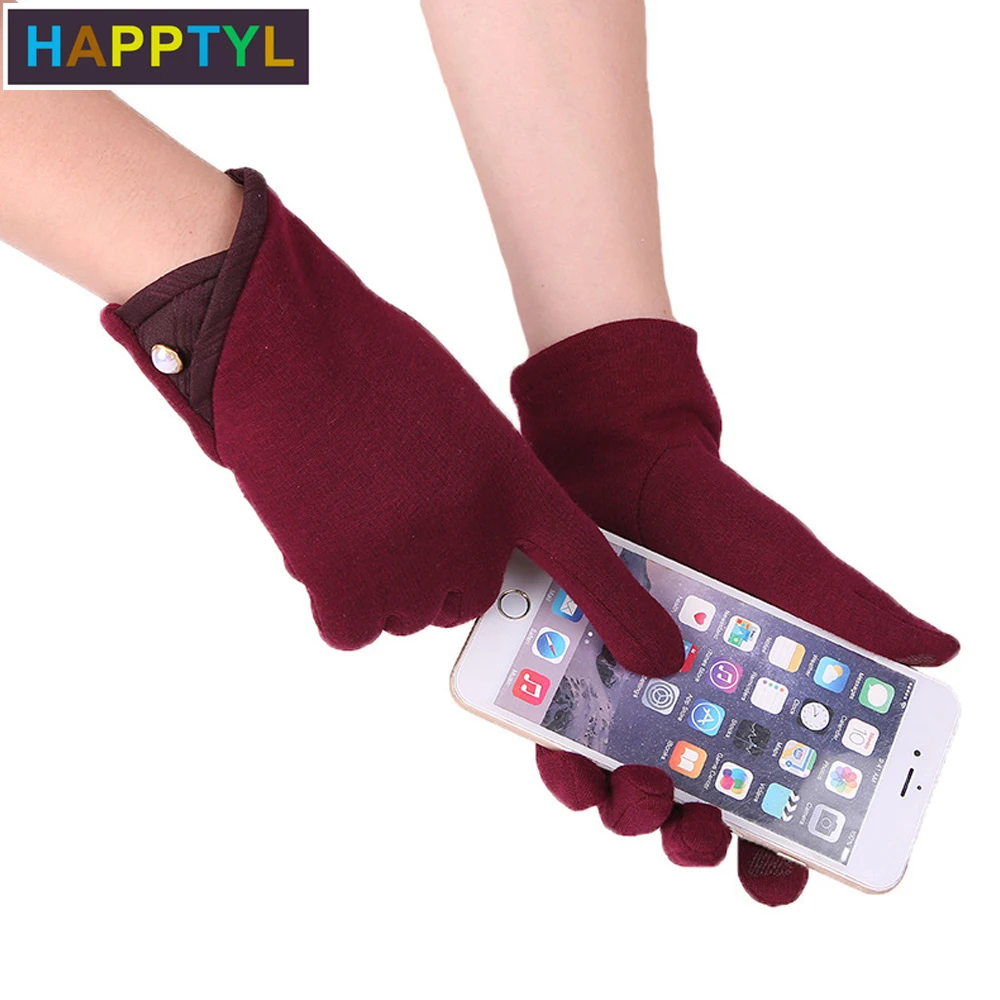 

HAPPTYL 1 пара перчатки с кнопками плюс бархатные зимние Нескользящие с сенсорным экраном спортивные мягкие теплые женские перчатки с подкладк...