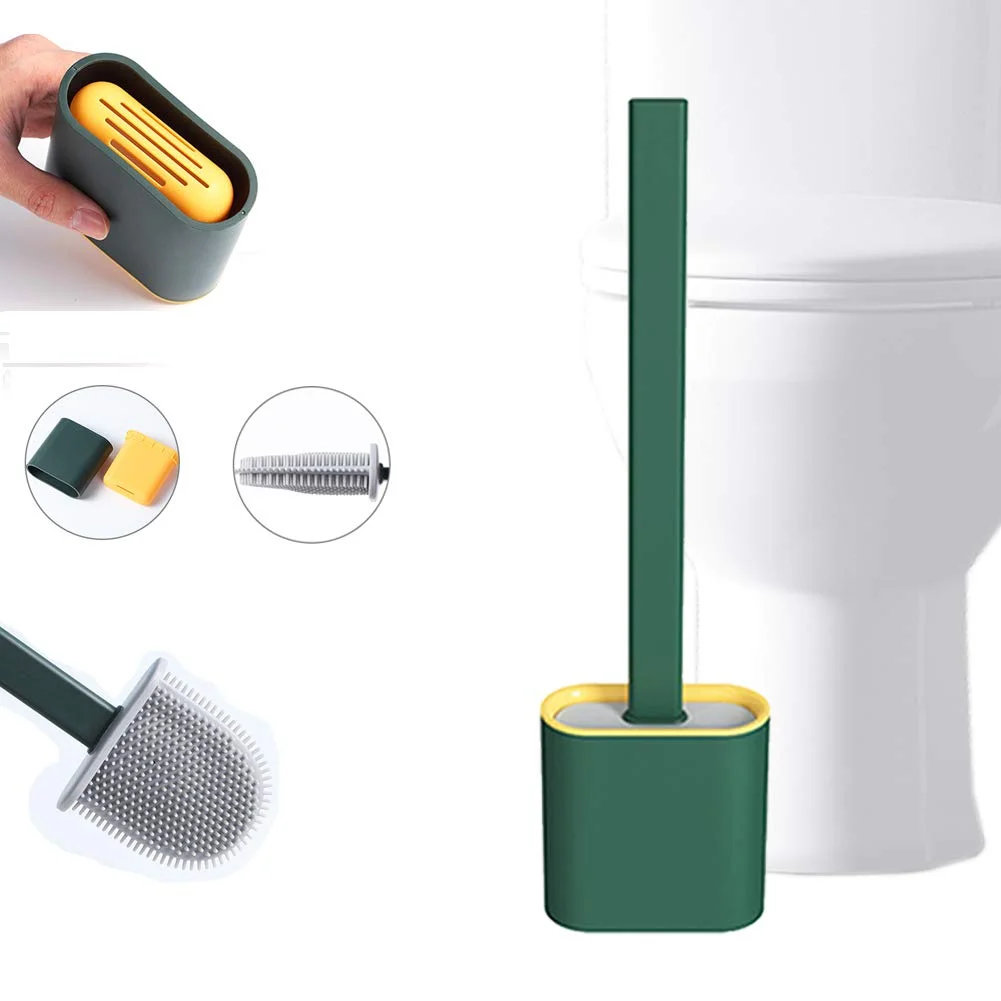 

Silicone Toilet Brush Wc Toilet Brush with Holder Flat Head Flexible Soft Bristles Brush Bathroom Accessory Gap Cleaning