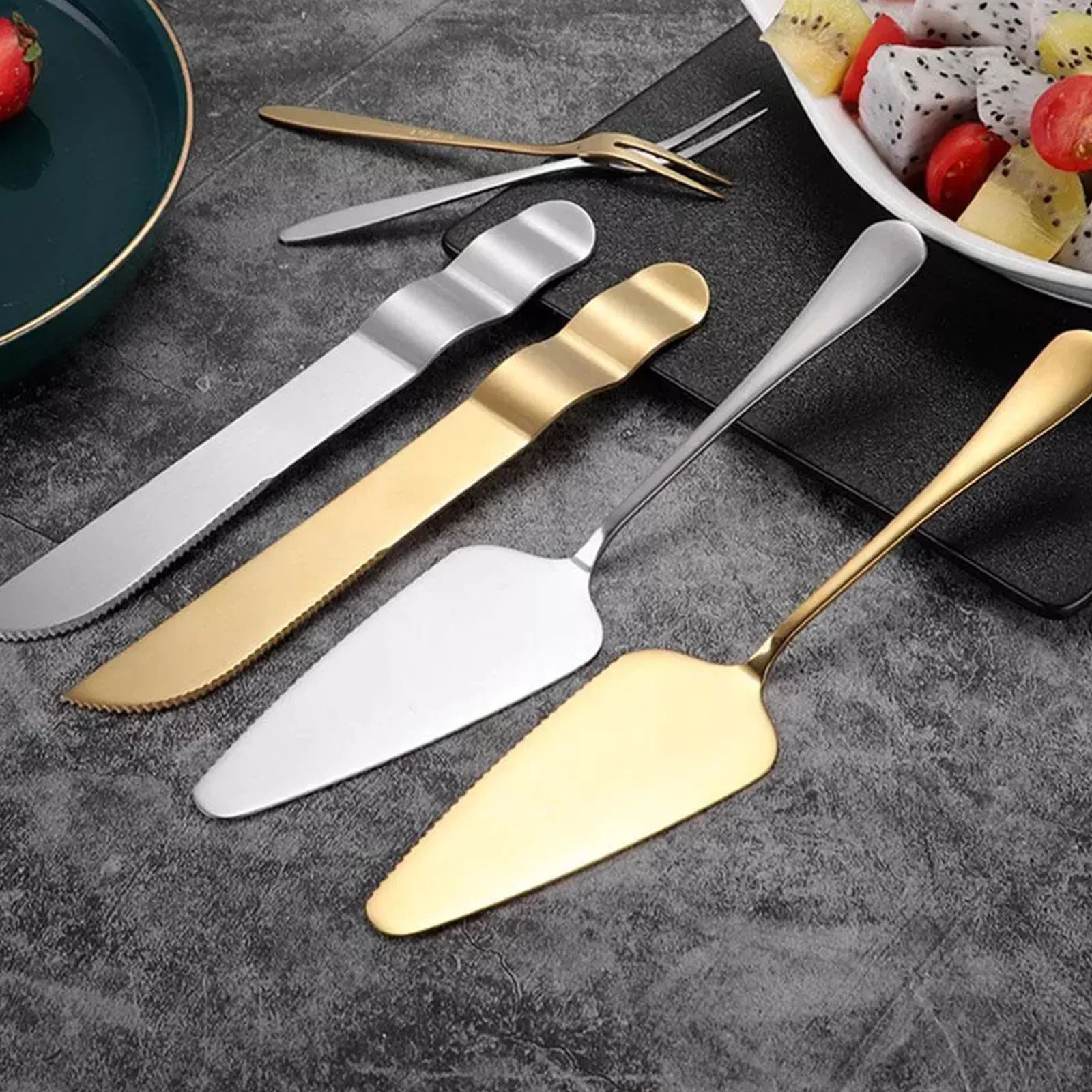 2PCS Cake Knife Shovel Stainless Steel Golden Baking Tool Dropshipping Biscuit Pizza Cream Scraper Spatula Butter - купить по