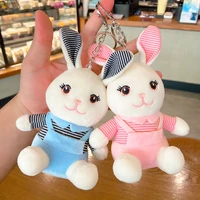 kawaii bunny in overalls horizontal stuffed big ear rabbit plush keychain toy for women boy girl kid backpacks car pendants