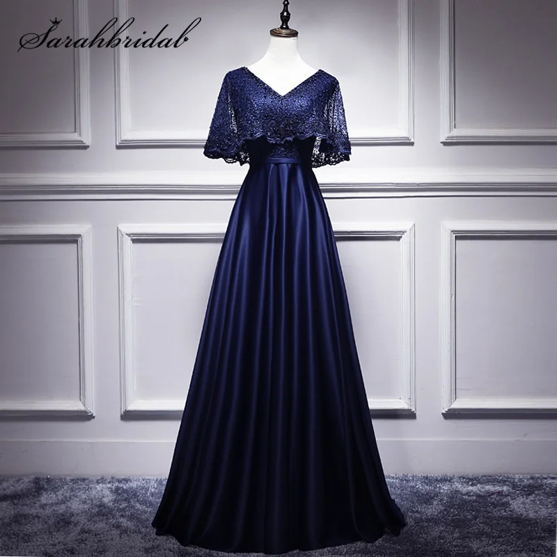 Женское атласное вечернее платье длинное кружевное на молнии сзади с V образным