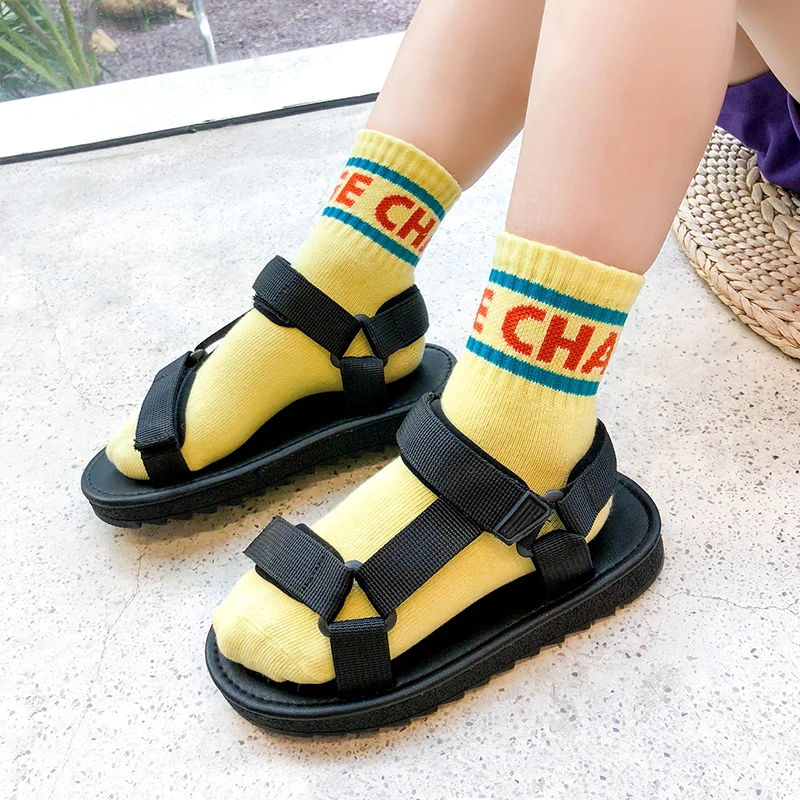 Детские короткие хлопковые носки для девочек и мальчиков модные с буквами на