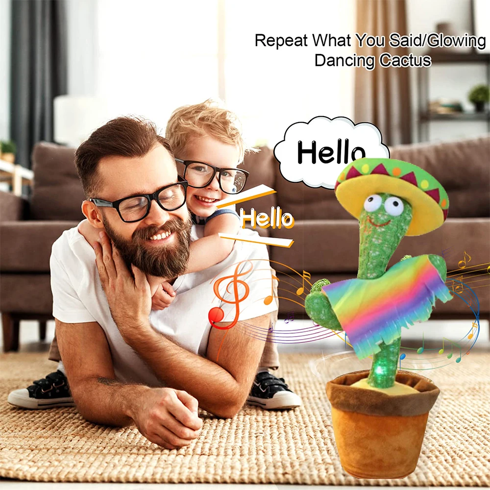 Cactus de peluche para ni&ntilde;os, juguete de peluche con altavoz que habla, voz repetida, para baile de Navidad, 120-3