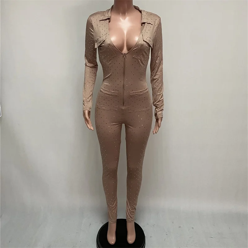 Женский Блестящий Комбинезон на молнии спереди клубный комбинезон с блестящим