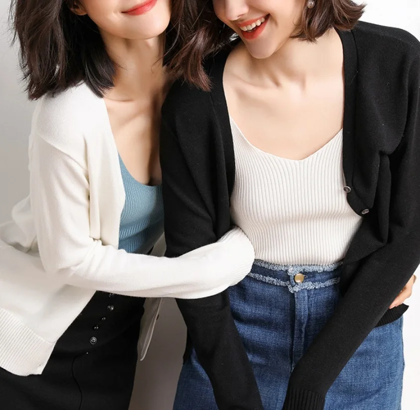 Осень 2019 вязаный кардиган женские кашемировые свитера с v-образным вырезом