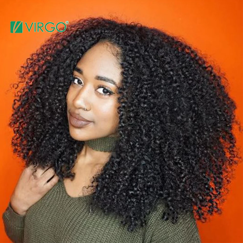 Virgo кудрявый парик 13х4 из человеческих волос на фронте шнурка бразильский фронта