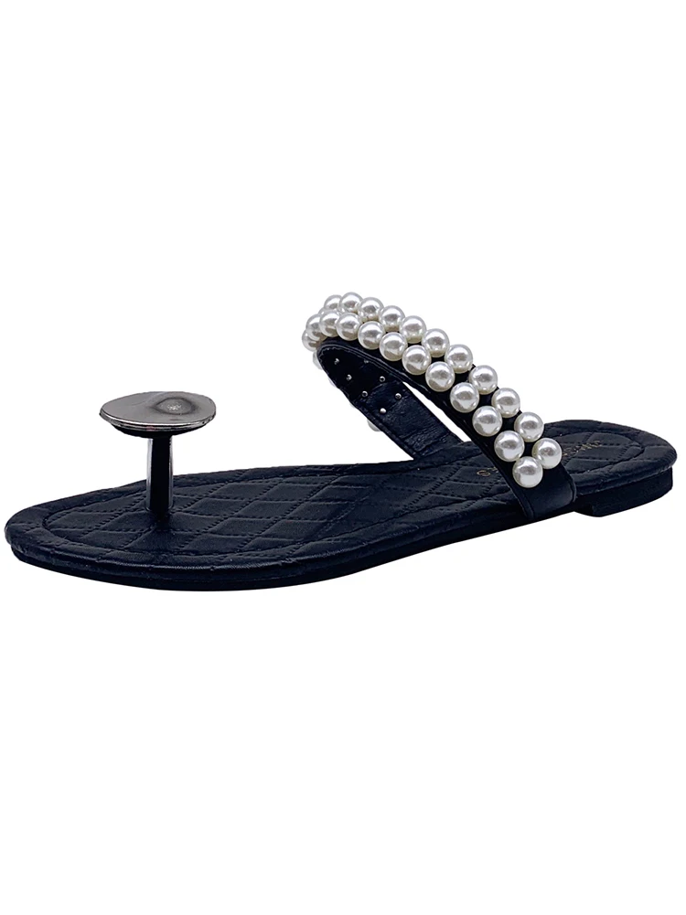 

Женские шлепанцы, светильник НКА лета 2021, модные однотонные шлепанцы в римском стиле с жемчужинами и плоской подошвой, легкие и удобные