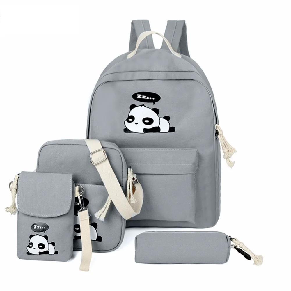 Холщовый женский рюкзак для девочек 4 шт./компл. школьный ранец с принтом милой