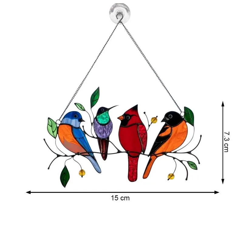 

Mini Stained Bird Glass Window Hangings Acrylic Wall Hanging Scandinavian Decor Creative Birds Home Decoration Accessories