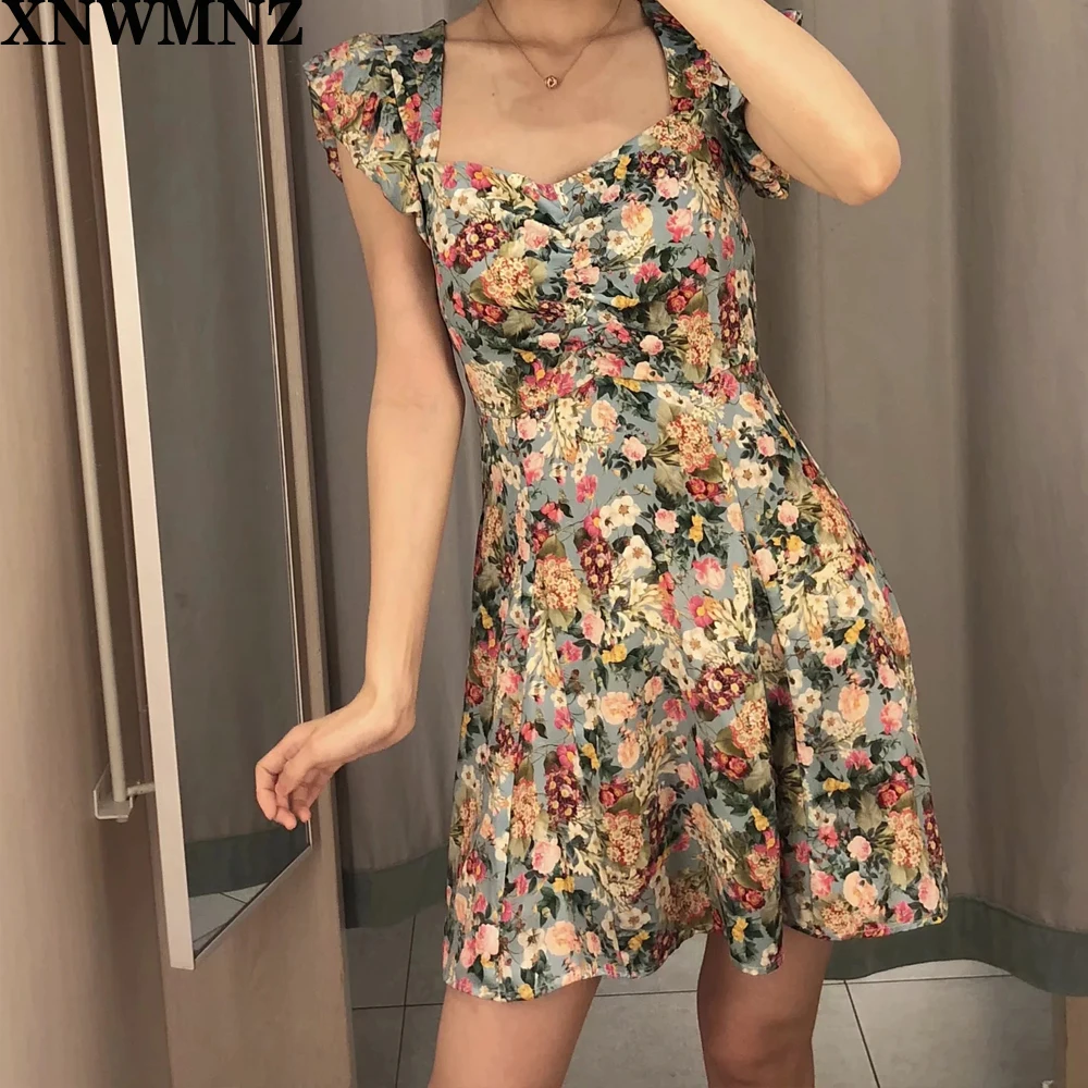 Женское мини платье с V образным вырезом рукавами крылышками и оборками|Женские