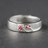 factory outlet 925 vintage silver red rose flower opening adjustable ring for women holiday gift for girlfriend women jewelry