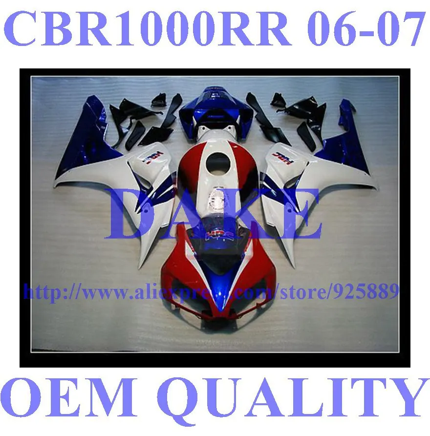 

injection red white blue Fairings for HONDA CBR1000 06 07 CBR1000 RR 2006 2007 CBR1000RR 06-07 fairing kits #6fg887