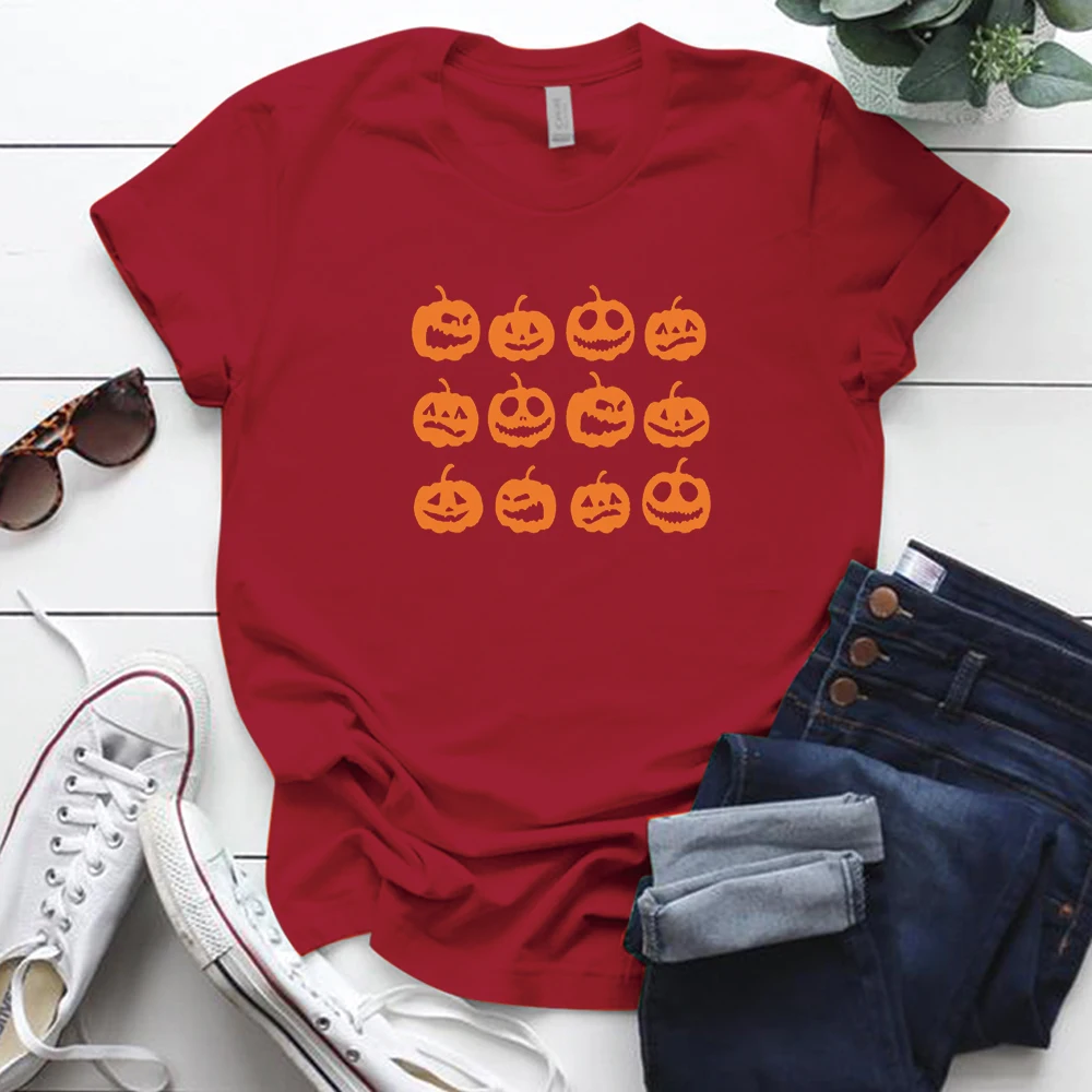 Pumpkin Printing Funny Tshirt Womens Harajuku Halloween Summer Female Casual O Collar Friends Tops Tee Kawaii | Женская одежда